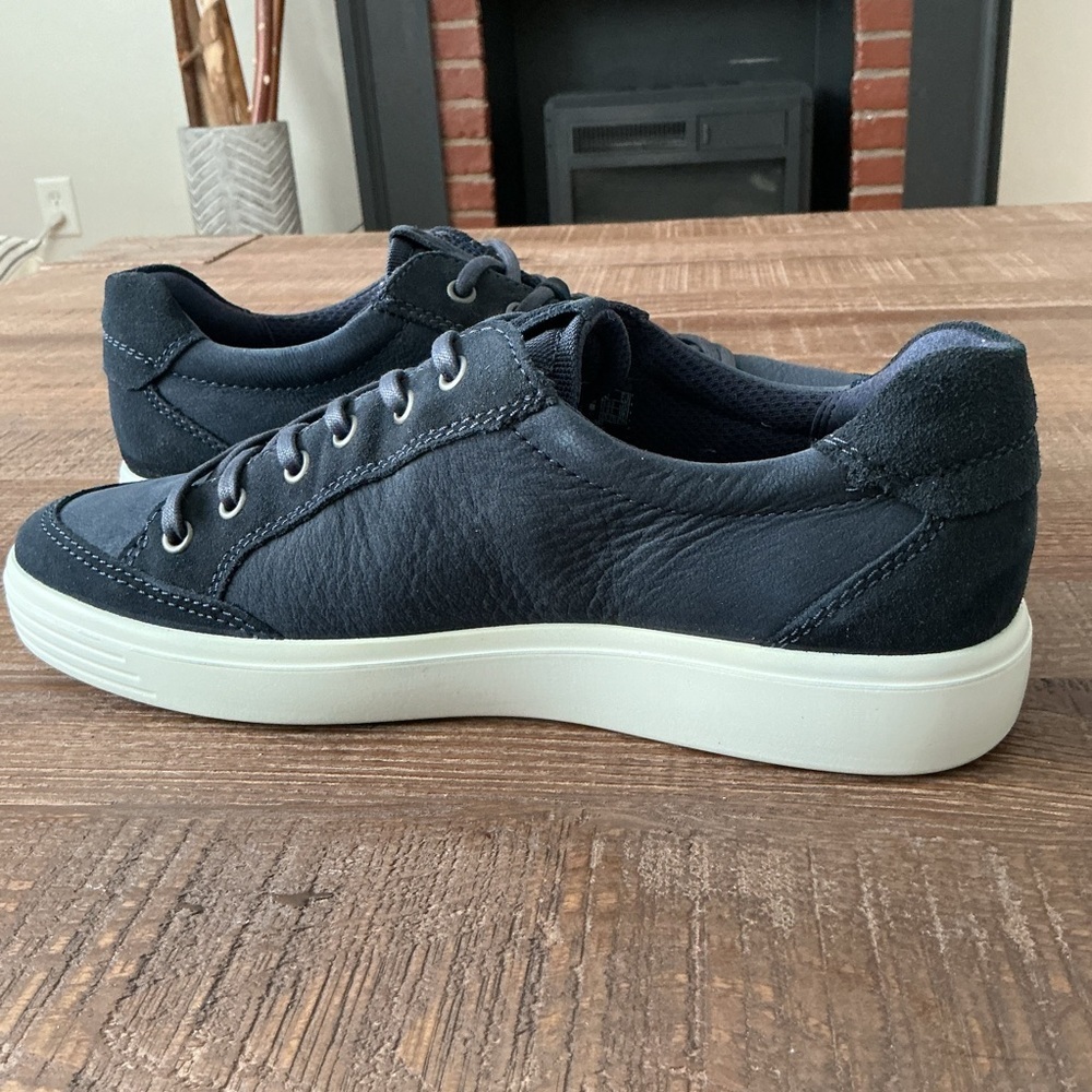 Ecco Soft 7 Dark Blue Leather Suede Low Top Sneaker Comfort Casual Size 9.5 Men - Picture 6 of 10